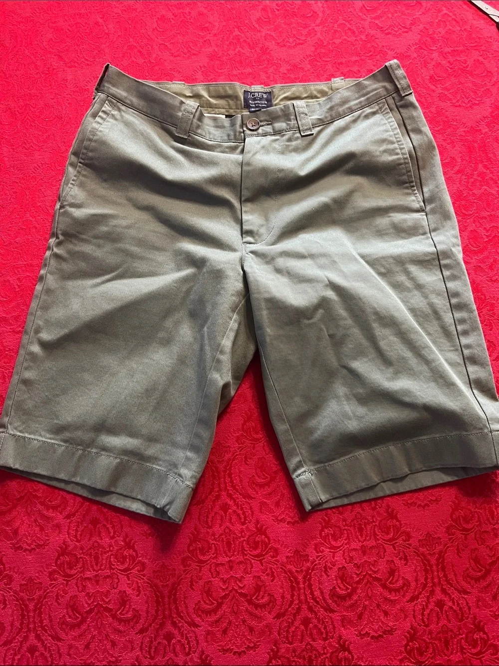 J.Crew Men's Olive Green Chino Shorts Size 31 Flat Front 100% Cotton 10.5
